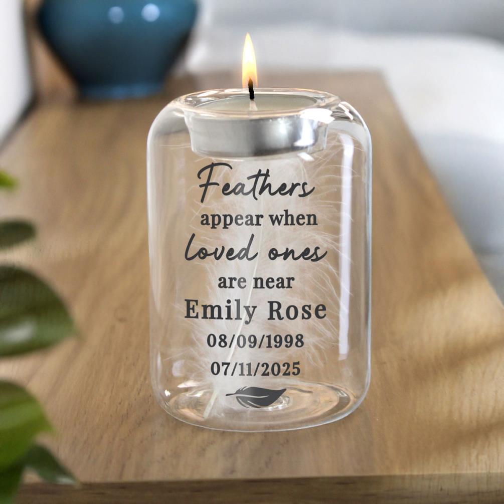 Personalised Loved Ones Memorial Feather Tealight Holder Extra Image 2